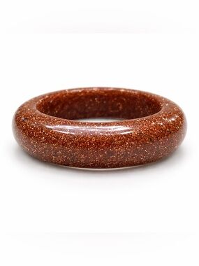 Goldstone Sparkle Stone Ring Size 6 Brown Glitter Band Chunky Statement Ring